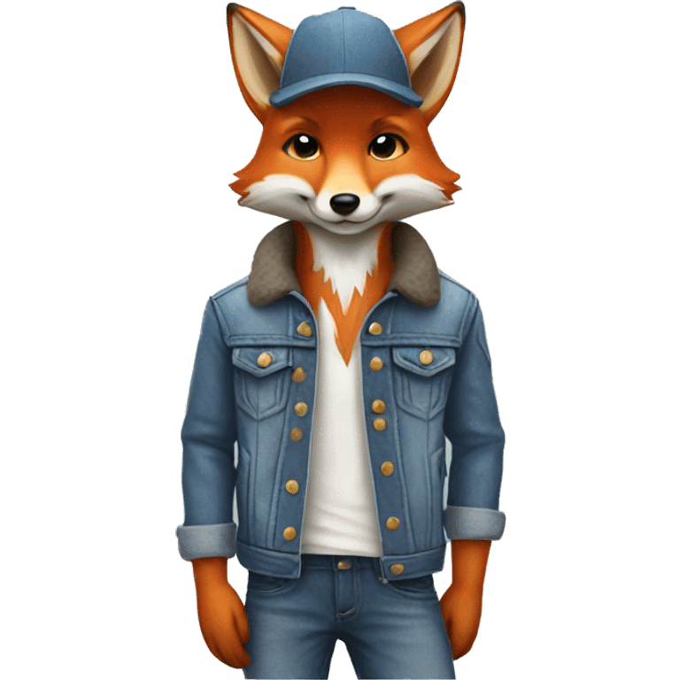 fox with mouse and denim jacket and hat emoji