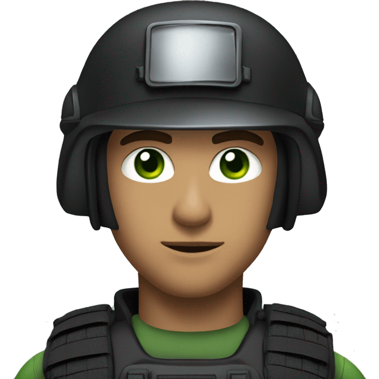 male swat officer wearing a helmet, white skin and sharp jawline, and green eyes emoji