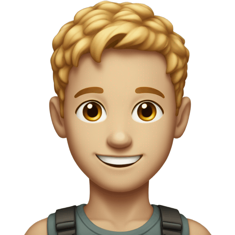 smiling boy with short-cut, reddish-blonde hair and freckles portrait emoji