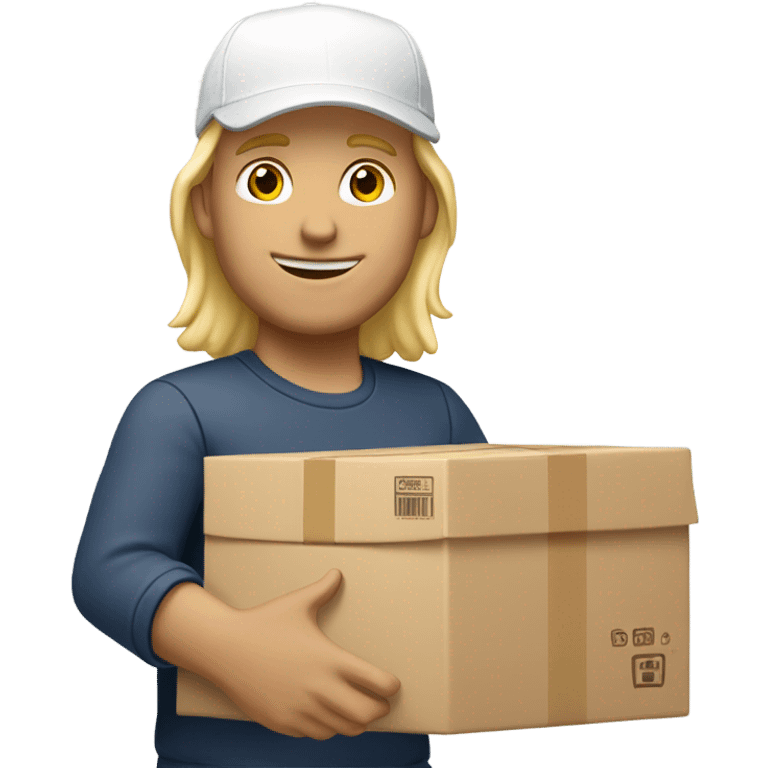 white mail carrier with blond hair and with a package wearing a white cap emoji