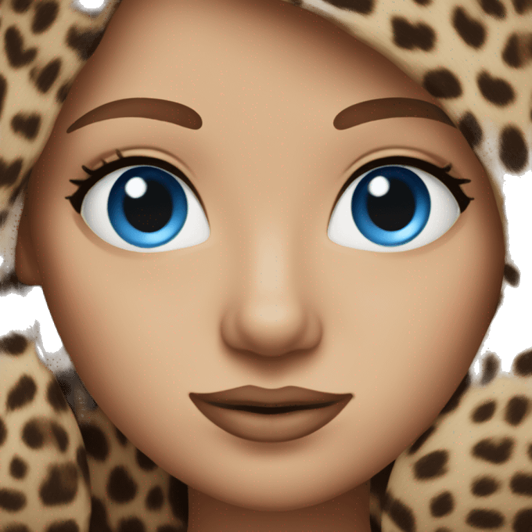 Women blue eyes long brown hair with a leopard print top emoji