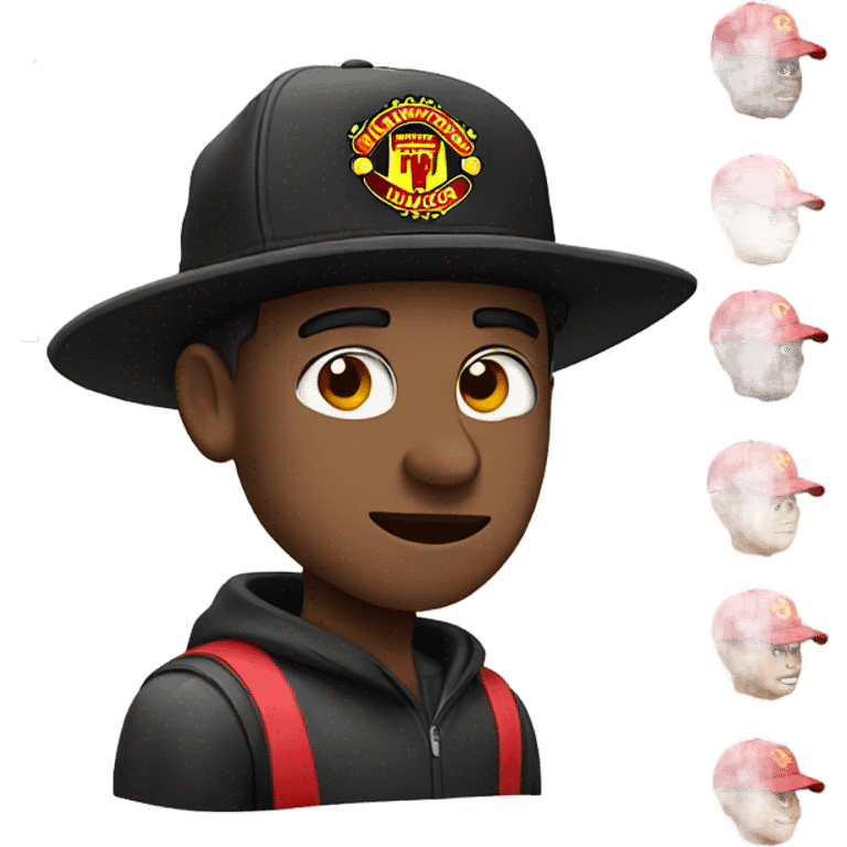 Guy wearing Manchester United hat emoji