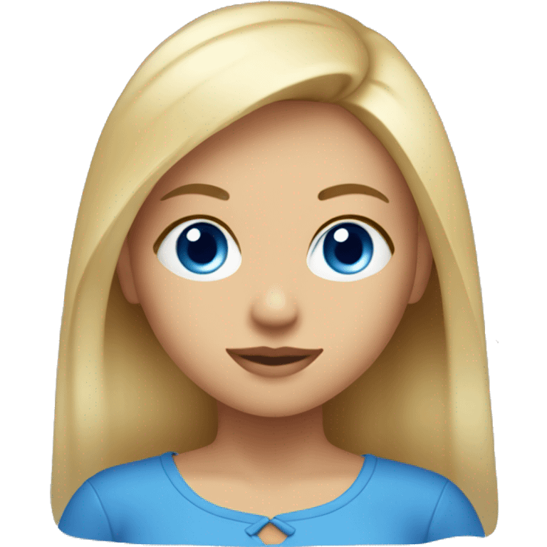  a  tan ,blonde girl with blue eye with a blue cropped top on emoji