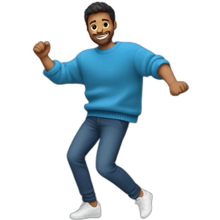 blue sweater with smiling guy full body enjoy slasa dance  emoji