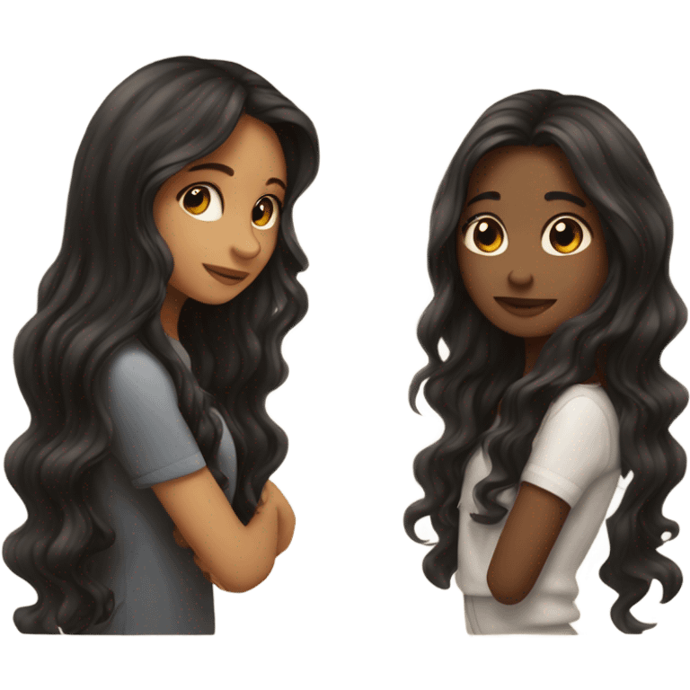 girl with long brown hair kissing girl with long wavy black hair  emoji