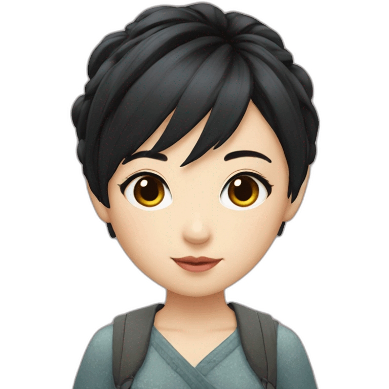 Girl japanese pixie short black hair close up emoji