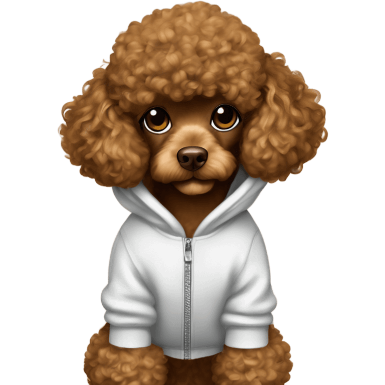 Brown toy poodle wearing a hoodie that said thank you Beyoncé  emoji