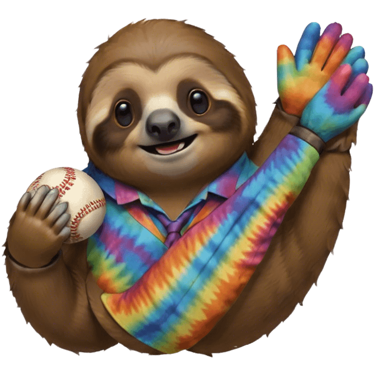 Baseball in a tie dye glove being held by a sloth emoji