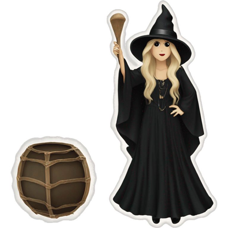 Stevie nicks in a black hat in a witchy dress holding a tambourine. emoji