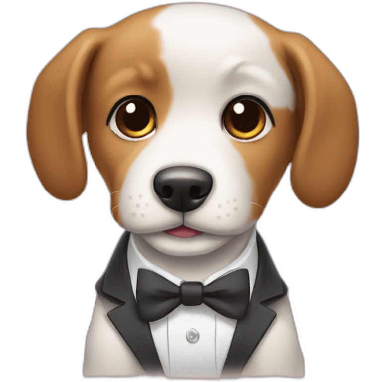 A cute puppy that needs head rubs in a suit emoji