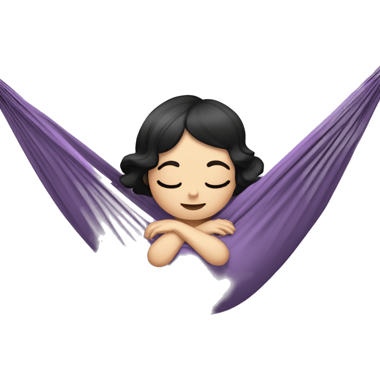 white skinned girl with black hair laying in a lilac hammock emoji