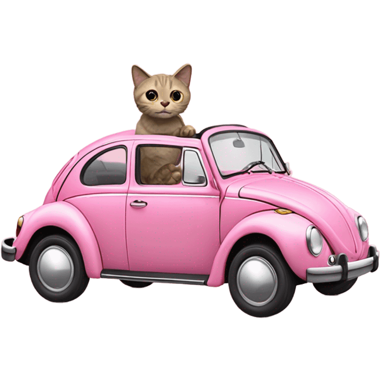 cat driving a vw pink beetle emoji