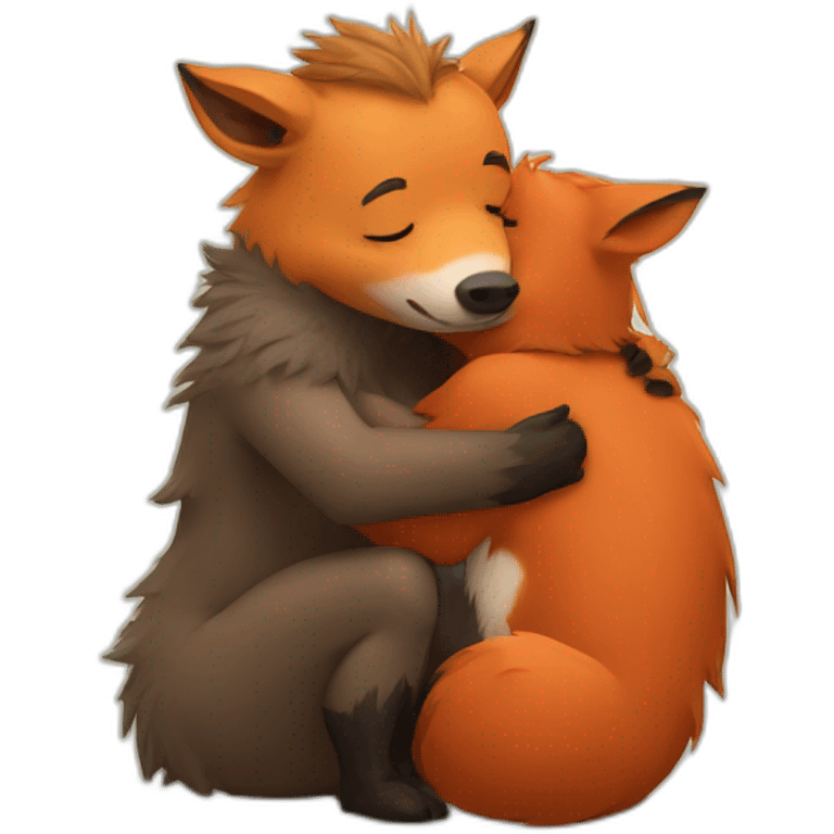 boar hugs fox emoji