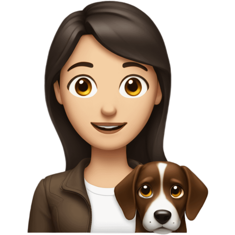 A brunette woman with an brunette man with dog emoji