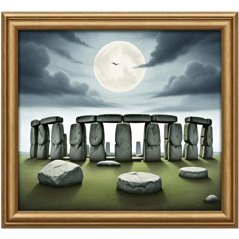 Cinematic Realistic Stonehenge Landscape Emoji, depicted with ancient, mysterious stone circles set against a moody sky, rendered with atmospheric lighting and detailed textures that evoke its prehistoric allure. emoji