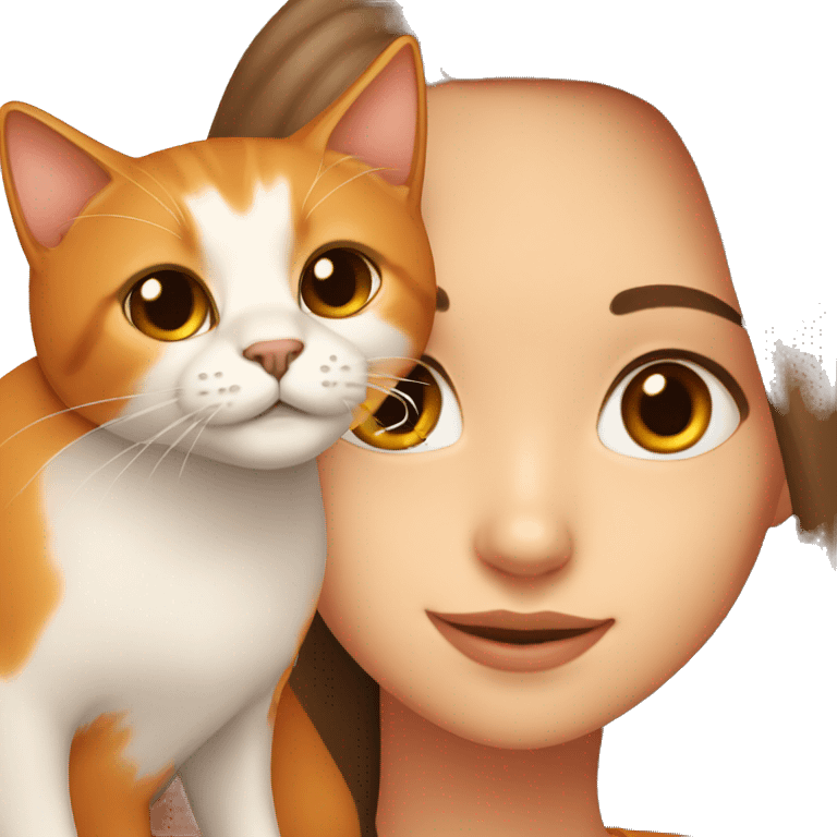  Girl with brown eyes and long brown hair with one orange cat and a Siamese cat emoji