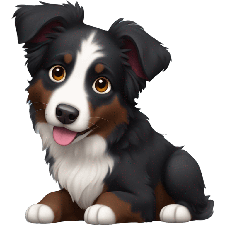 Small black australian shepherd dog with huge maroon heart emoji