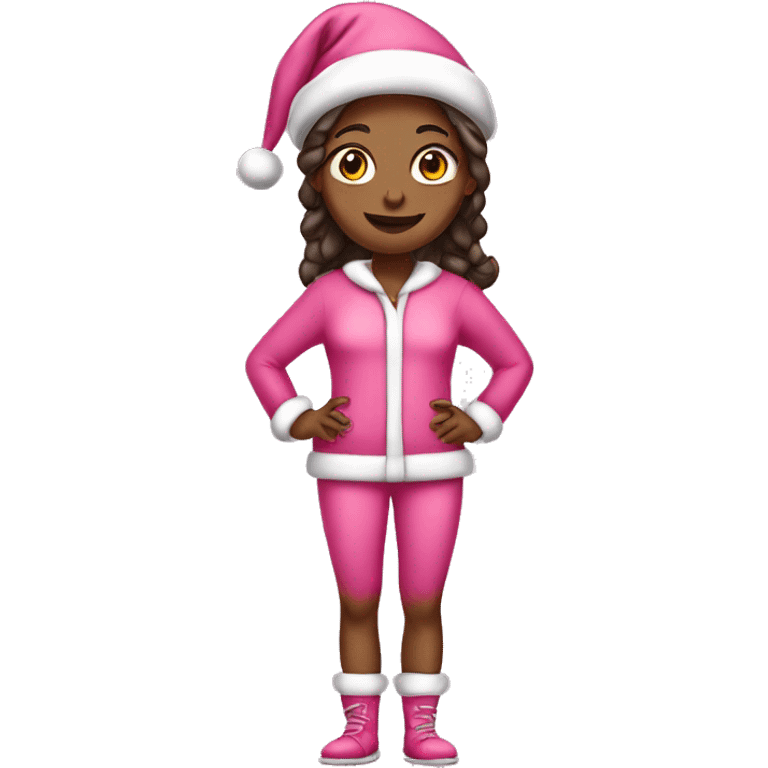 Full body Pretty girl in a pink Santa outfit  emoji