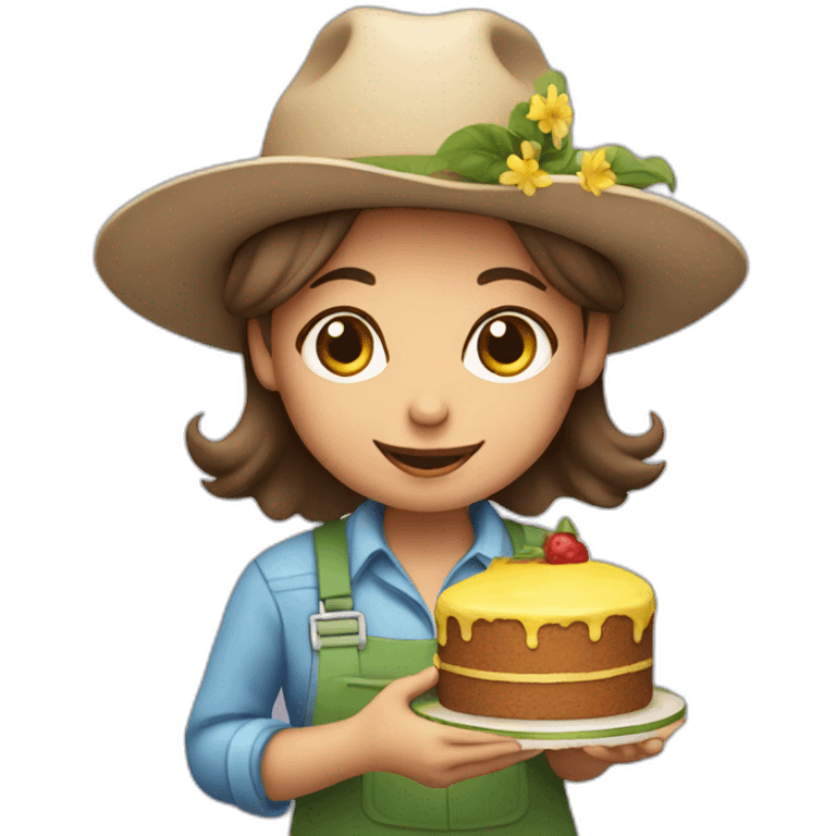 girl gardener in a hat with a cake emoji