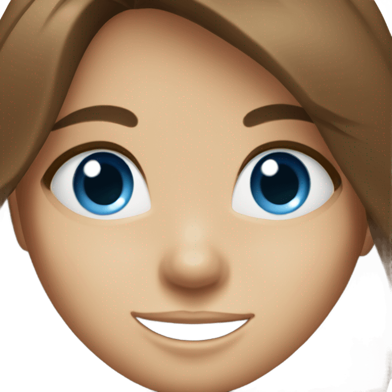 Girl with brown hair and blue eyes giggling emoji