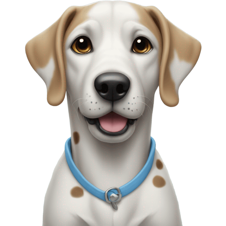 sky blue dog with darker blue spots and a dark blue nose. Her eyes are white with black pupils  emoji