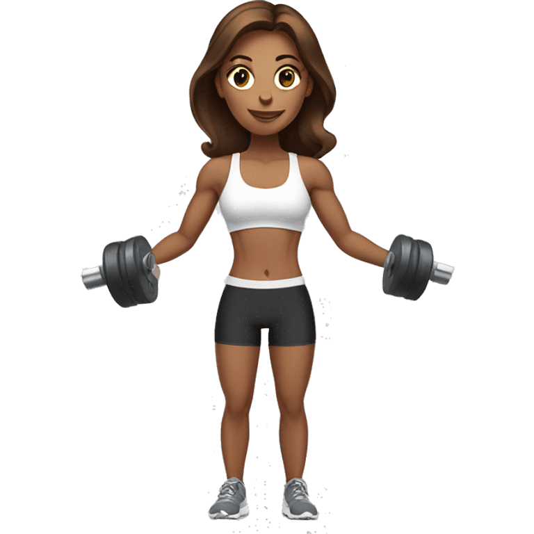 White beautiful fitness women with brown hair with dumbbells in their hands emoji