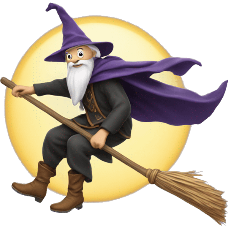 wizard on broom flying emoji