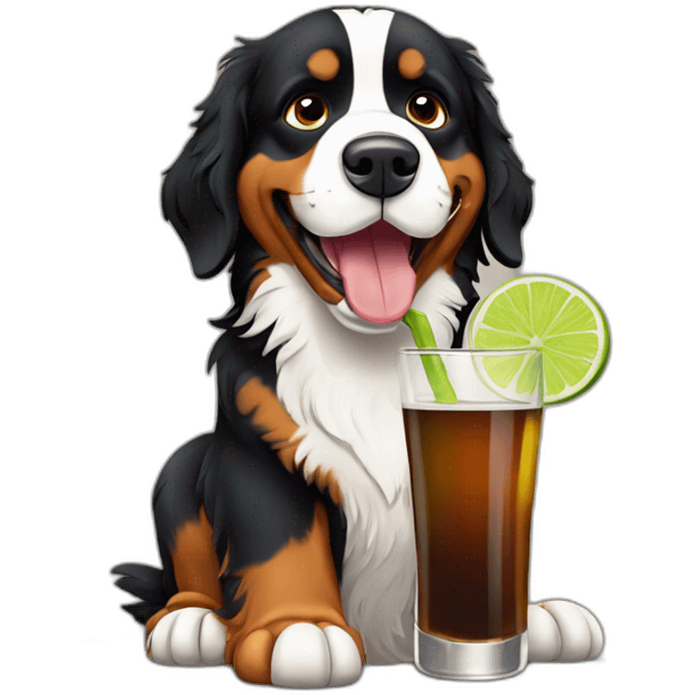 Bernese mountain dog drinking rhum with lime emoji