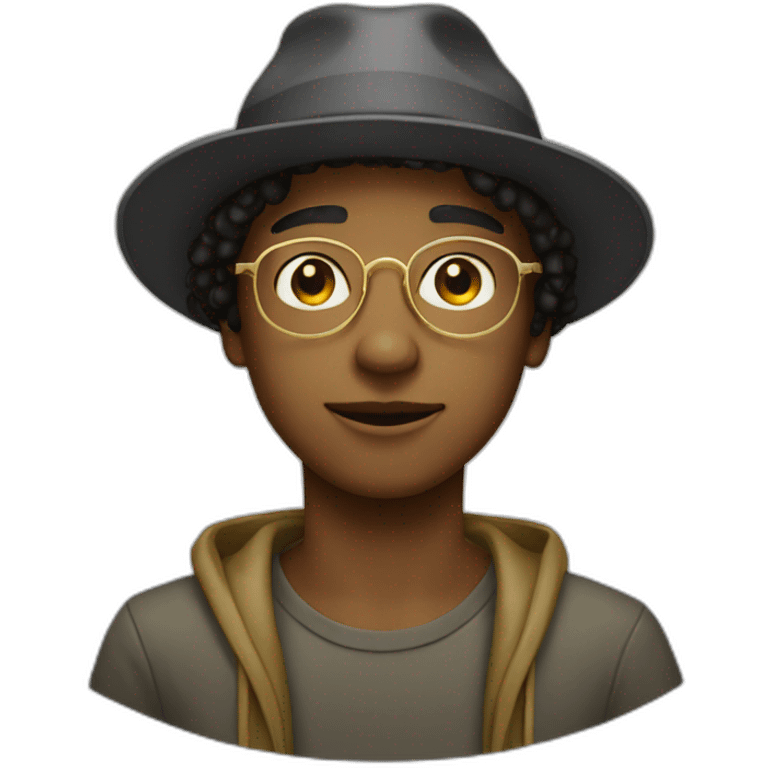 young guy with thin gold glasses and bob hat emoji