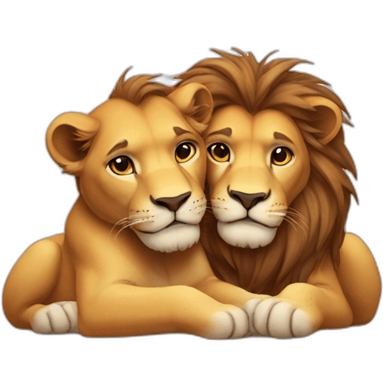 Two male lion cudding emoji