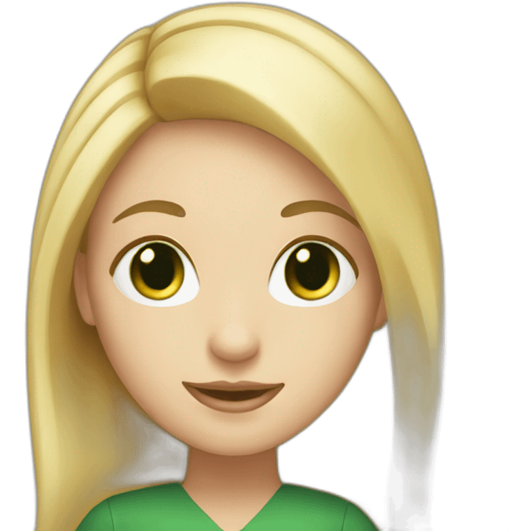 English teacher female with blonde hair and green eyes. with English book emoji