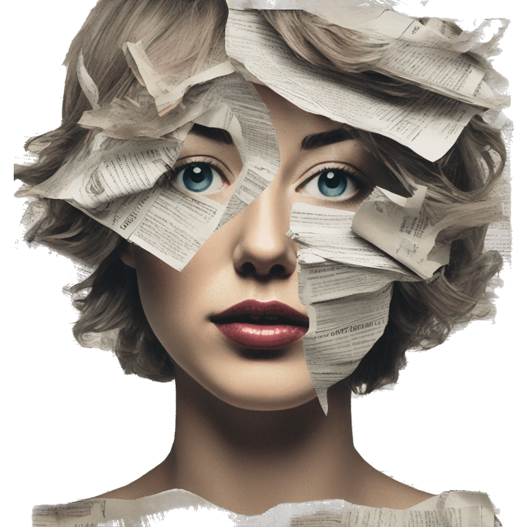 Surreal  collage portrait newspaper cuttings abstract person face emoji