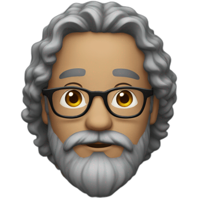 man with a beard and long dark curly hair, with square, red glasses and slightly gray beard emoji