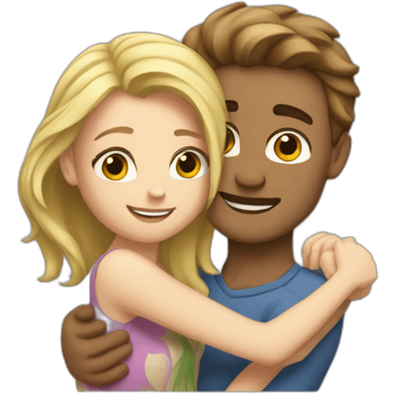 hug brown hair man and blond hair woman emoji