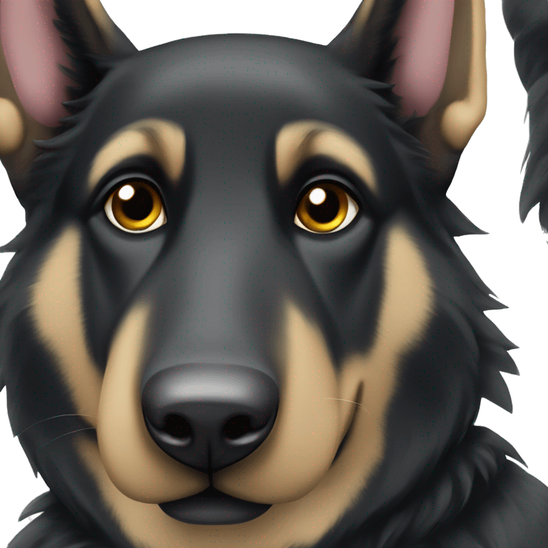 Black German shepherd dog with white paws, floppy ears emoji