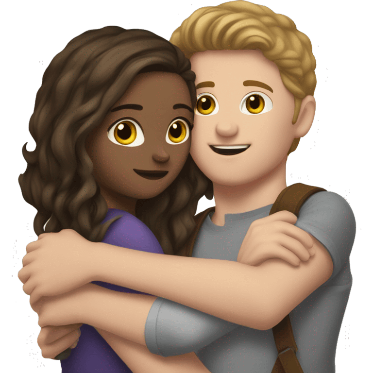 white girl with long brunette hair hugging white guy with short brunette hair with with love emoji