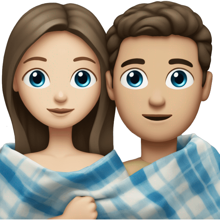 Brunette white girl with blue eyes in a blanket with boy emoji