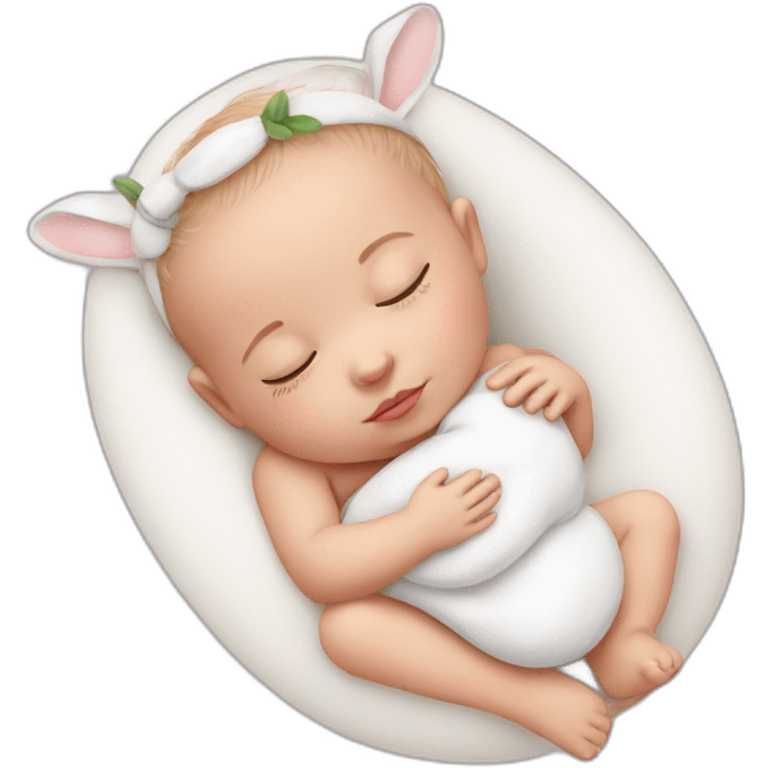 Sleeping white Newborn with bunny headband emoji