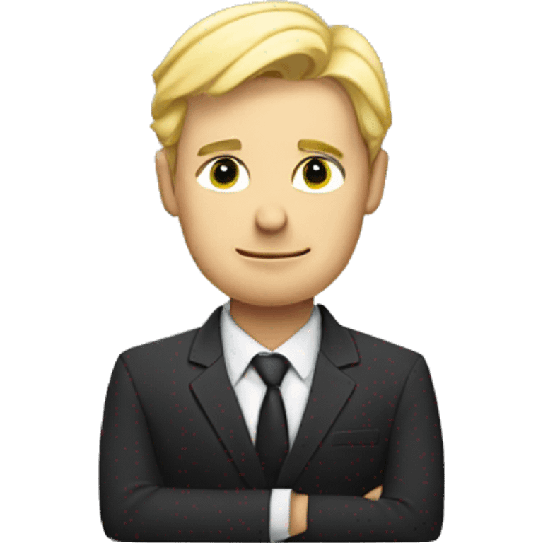 Blond man in suit has arms crossed emoji