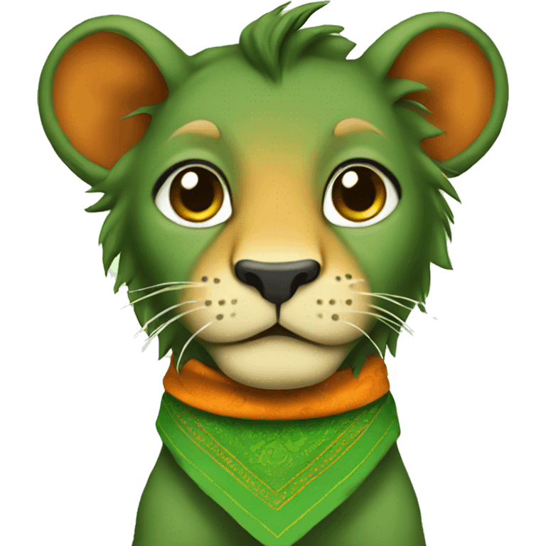 Baby lion green and orange bandana emoji