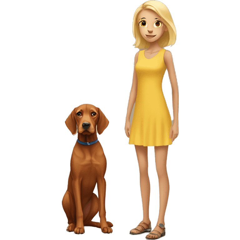 Two vizslas with skinny blonde girl emoji