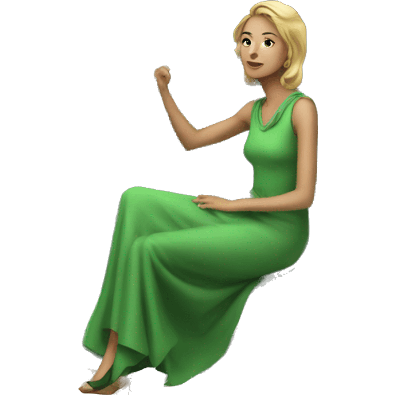 Woman with a pretty green dress sitting on saturn emoji