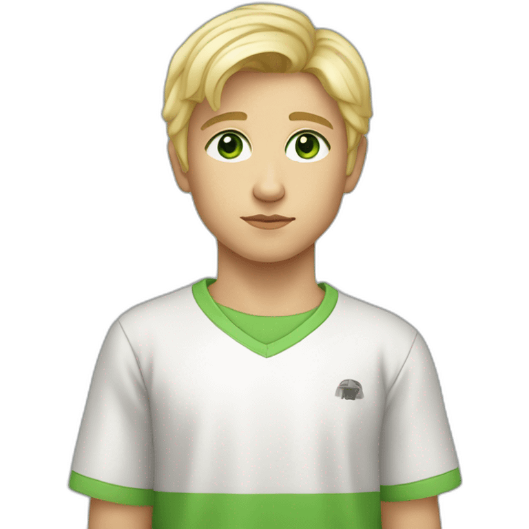 Kid blonde with green eyes and Star Wars t-shirt emoji