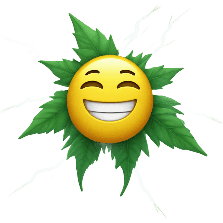 Pot leaf with a happy face being struck by lightning emoji