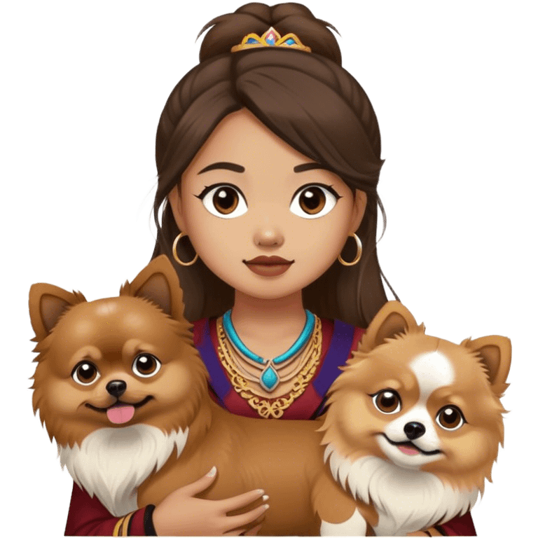 filipino girl with bands and a brown pomeranian and a tibetan spaniel  emoji