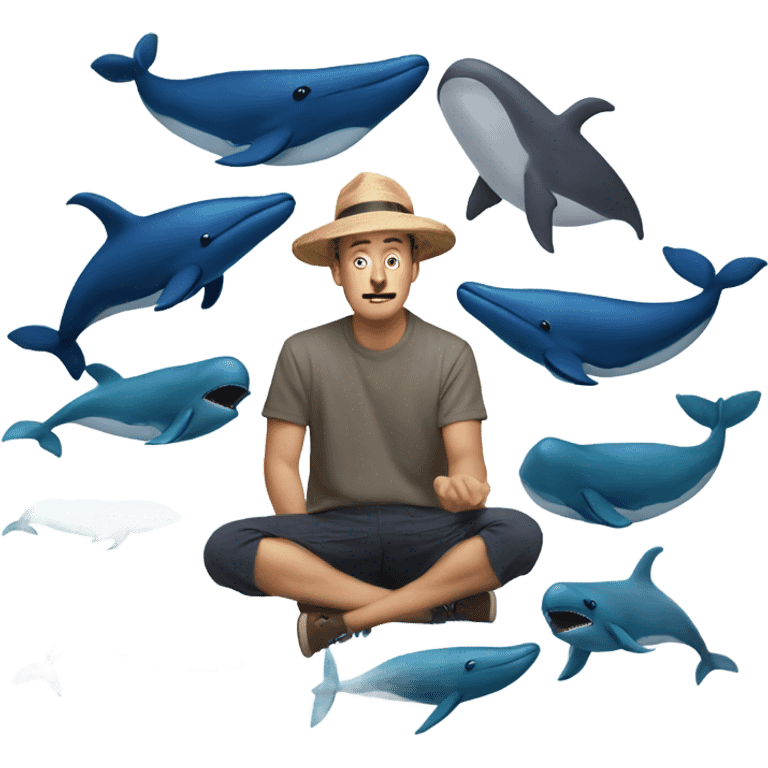 guy eating hat in a room full of whales emoji