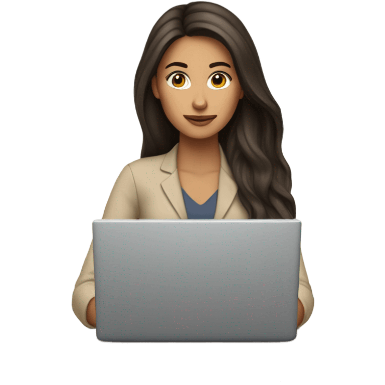 Beautiful brunette Asian long hair long eyelashes working on laptop emoji