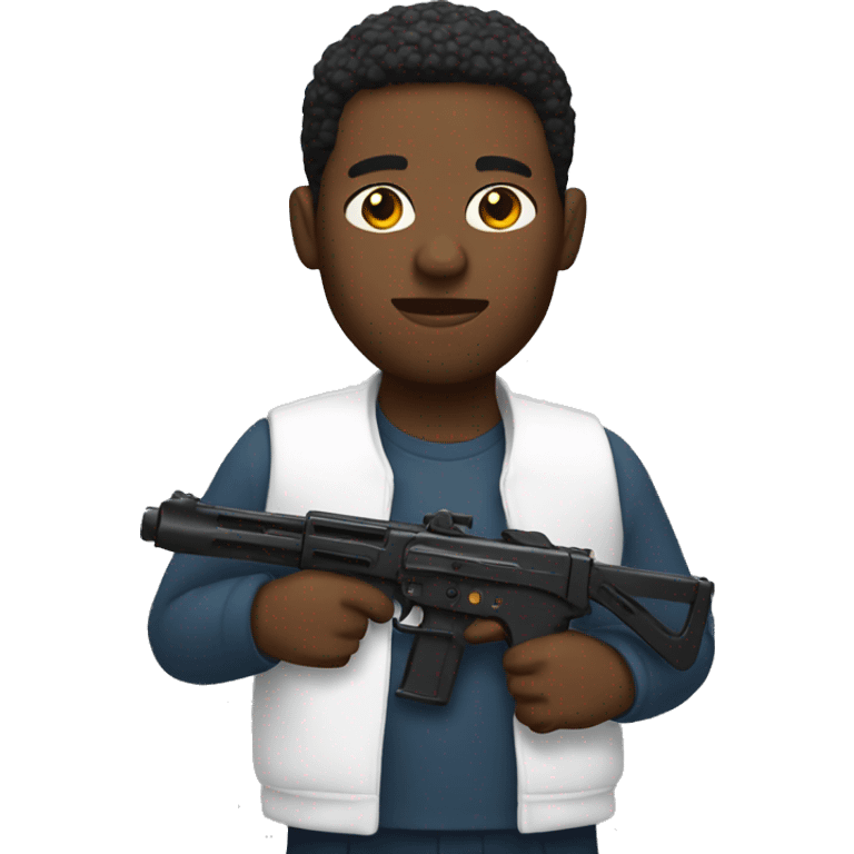 a black man is holding a white uzi emoji