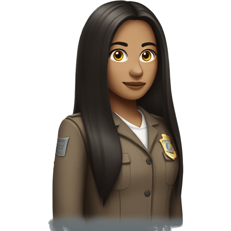 Brunette girl with long straight dark brown hair in the criminal justice career field  emoji