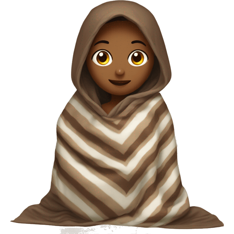 Girl in blanket drinking cocoa wrapped in a blanket emoji